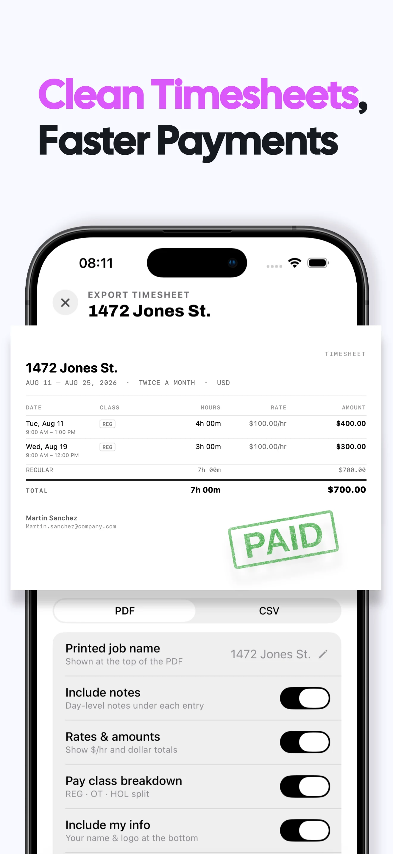 One-tap personal time clock for starting work