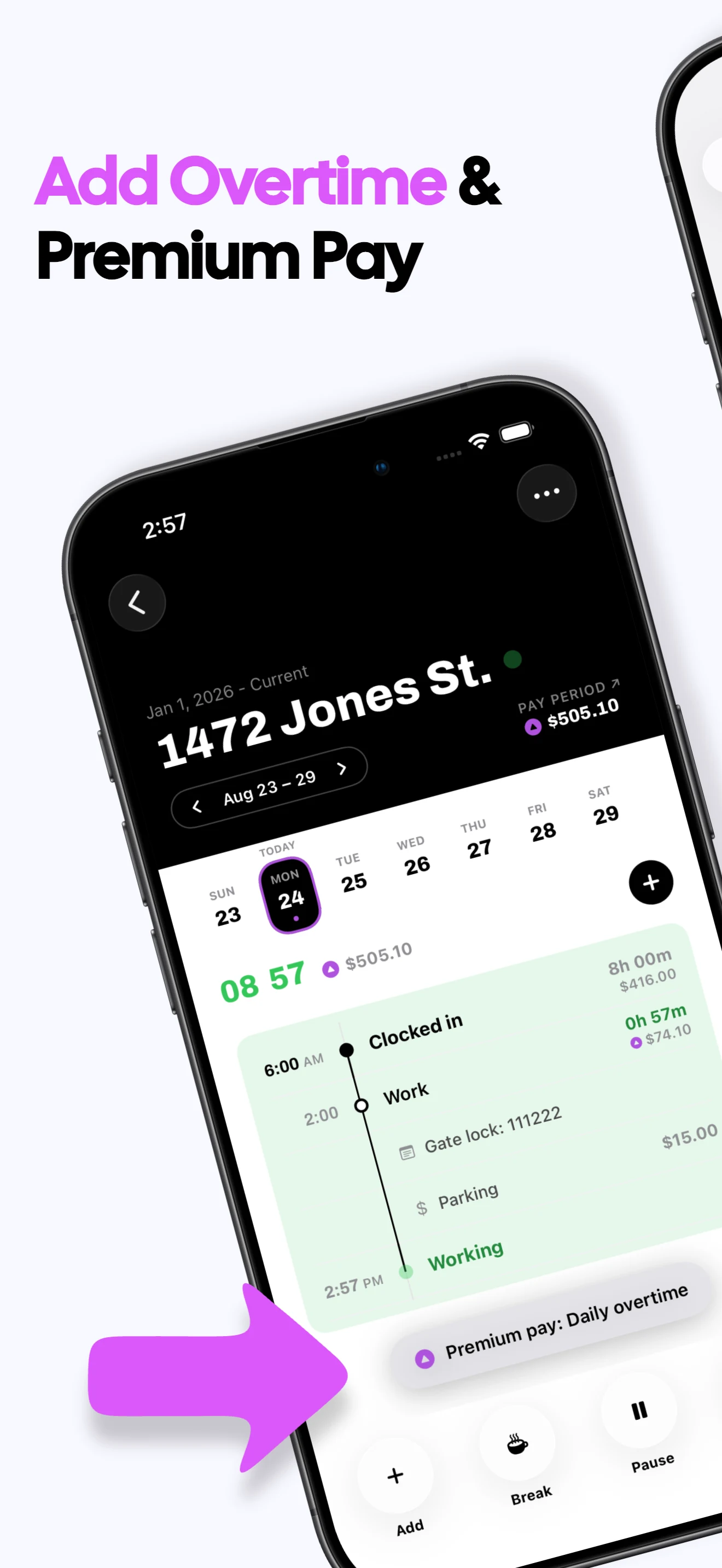Live shift used to build the timesheet while working