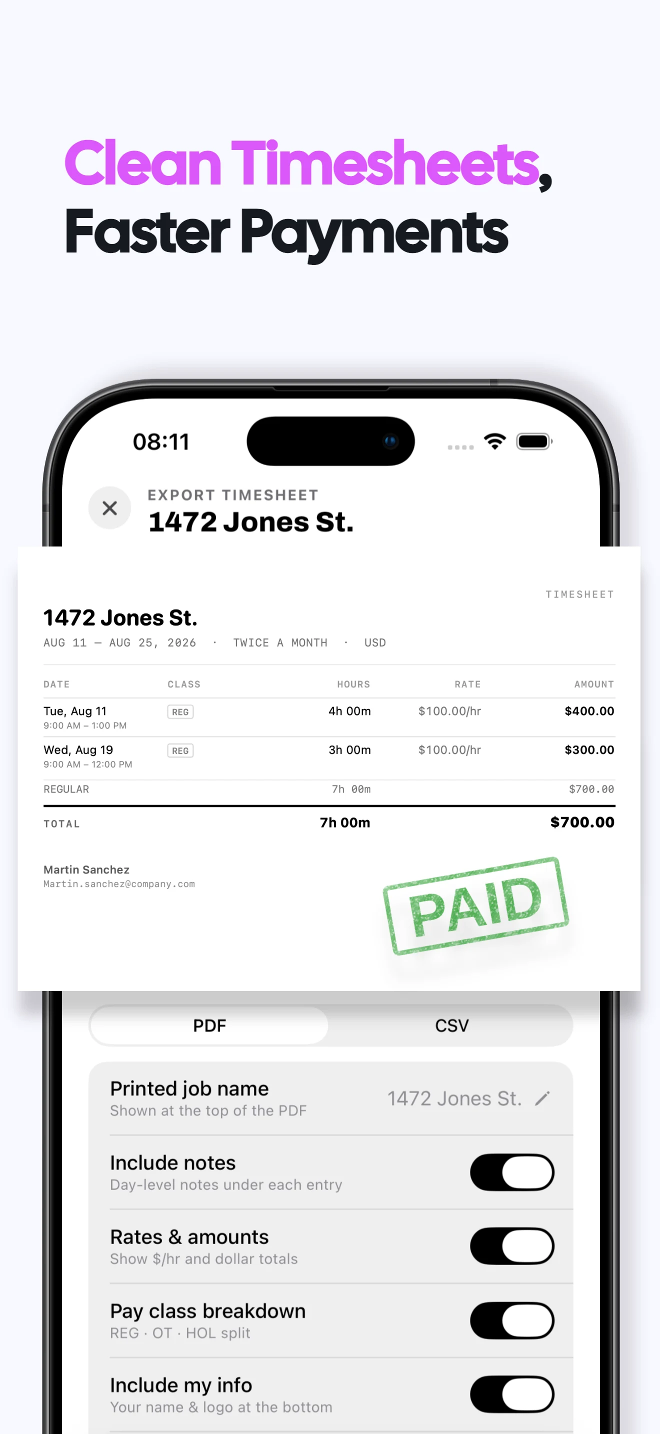 Work-log entry with break and note details